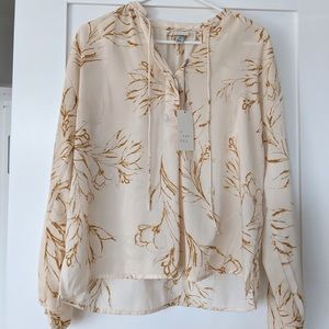 Floral Print V Neck Popover Blouse - XS